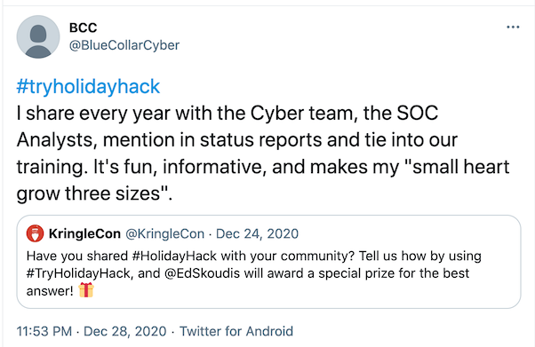 Screenshot of @BlueCollarCyber's linked tweet